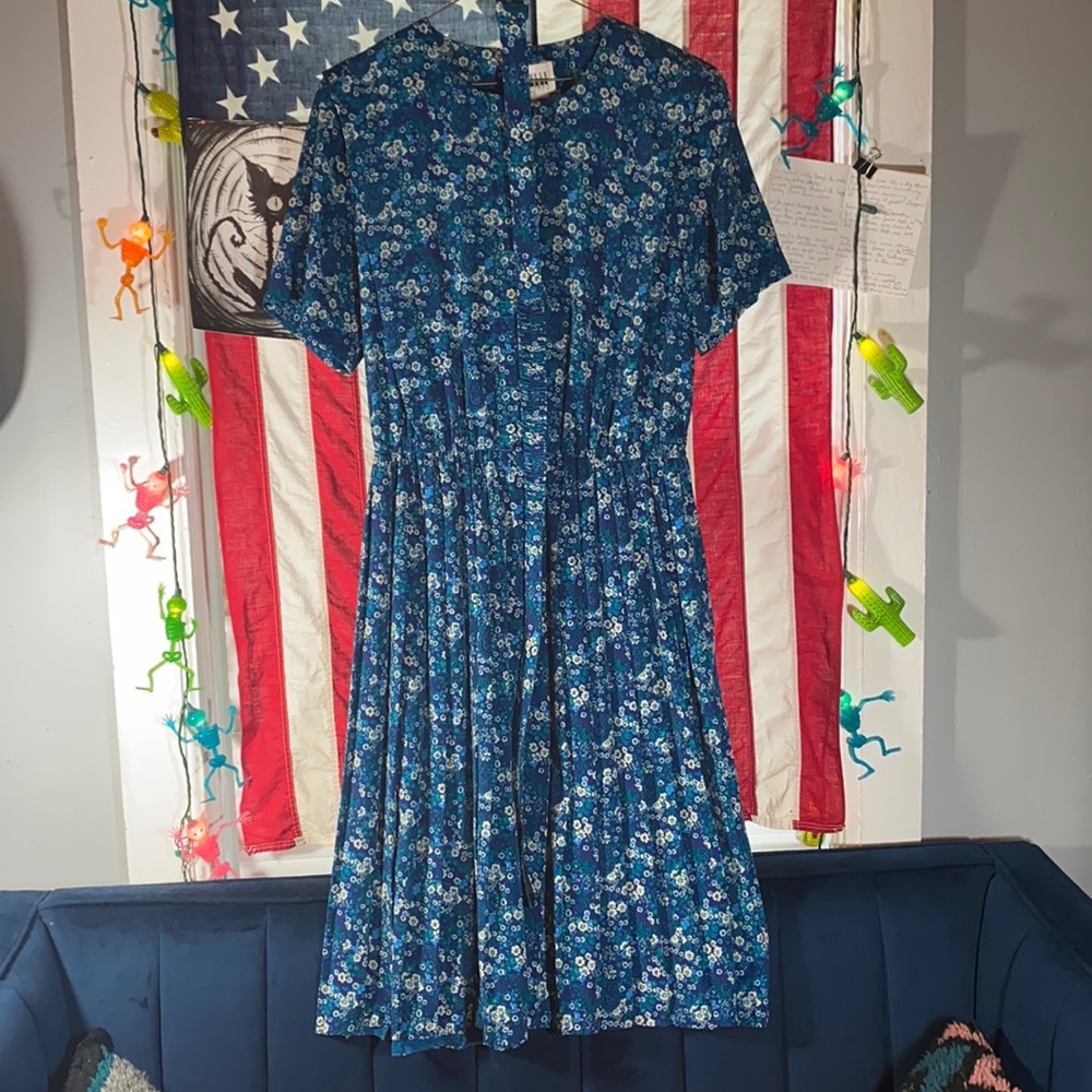Vintage Blue Floral Dress